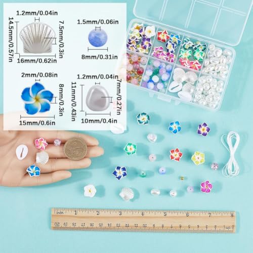 SUNNYCLUE 1 Box 174Pcs DIY 6 Sets Bracelet Making Kit Plumeria Flower Beads Polymer Clay Beads Summer Ocean Hawaiian Shell Bead Imitation Pearl Beads for Jewelry Making Kits Adult Women Gifts Supplies - style: Plumeria Flower 1