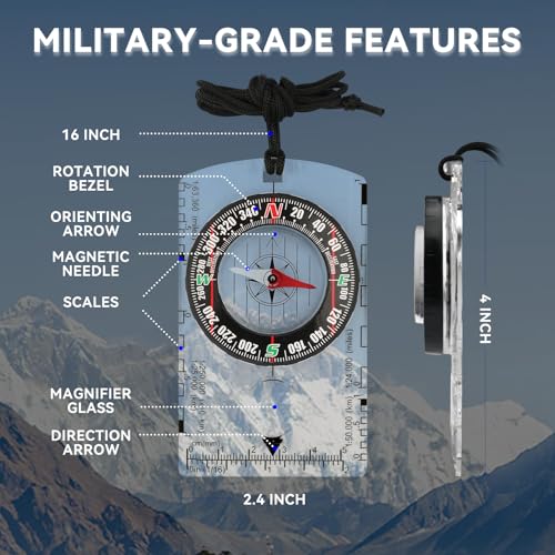 Compass Military Grade, Precision Navigation Compass for Hiking - color: clear