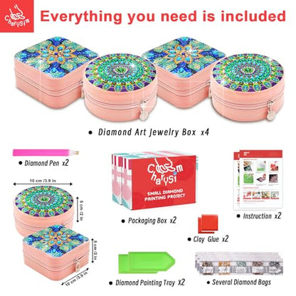 4 PC Diamond Art Jewelry Boxes for Adults Craft Bedazzling Kit Women - color: Blue&Blue