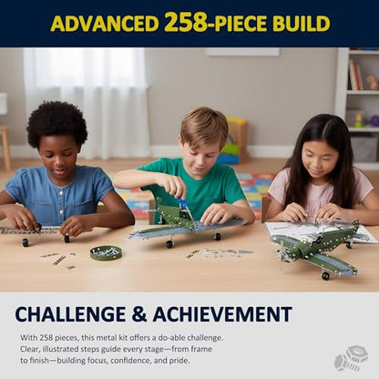 STEM Metal Airplane Building Kit for Kids, 285-Piece DIY Plane Set - style: Green Metal Airplane Build Kit