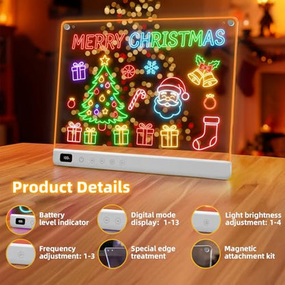 Led Drawing Board with 13 Light Effects, 16" Rechargeable Glow Doodle LED Note Board with Colors, Neon Light Up Drawing Tablet Gifts for Kids for Easter Birthday Christmas Gift Ideas - color: White