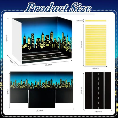 AmazingSpark 2 Set Hero City Skyline Diorama Box and Road Sticker Decor, Black Skyscraper Building Diorama Project Supplies Set, Cardboard Display Case Kit with Double Sided Tapes for DIY Crafts - style: Hero