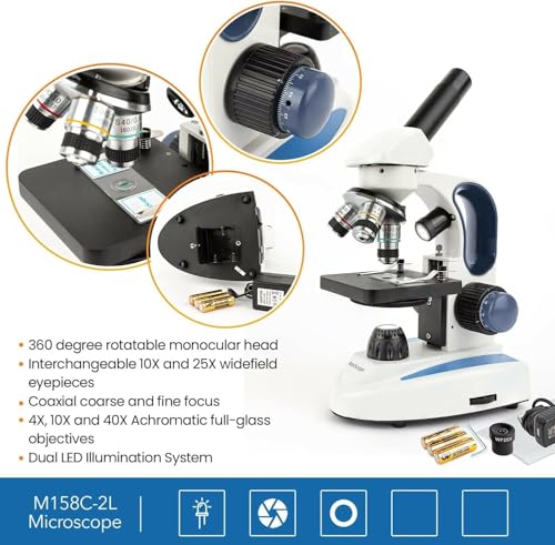 AmScope Digital Cordless Compound Monocular Microscope, 1.3MP Camera - style: M158C-2L-E1