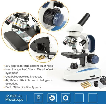AmScope Digital Cordless Compound Monocular Microscope, 1.3MP Camera - style: M158C-2L-E1
