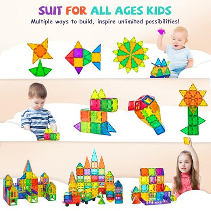 cossy 120Pcs Magnetic Tiles Magnetic 3D Building Blocks Set, Construction Toys for 3 4 5 6 7 8 Year Old Boy and Girl with Stronger Magnets, Educational Toys, Recreational, Conventional - size: 120 Pieces