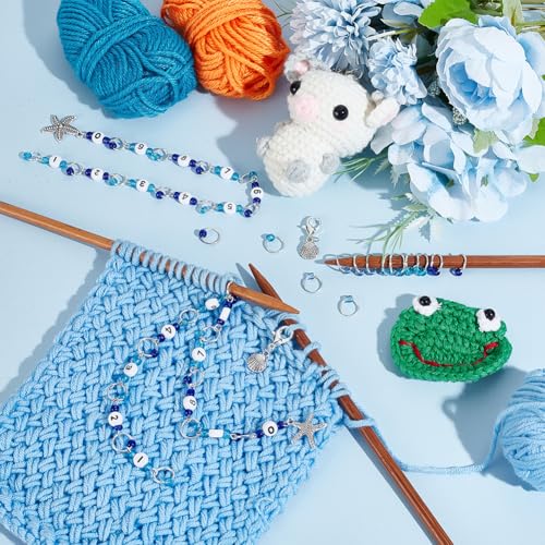 AHANDMAKER 2 Sets Row Counter Chains Set Number 0~9 Knitting with Alloy Pendants Number Beads Acrylic Stitch Markers for Knitting Crochet Tracking Project Progress