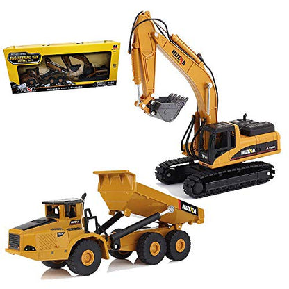 Ailejia 1/50 Scale Articulated Dump Truck Excavator Toy Alloy Models Construction Vehicle s Model Engineering Car Toy boy Gift (Engineering car Suit) - color: Engineering Car Suit