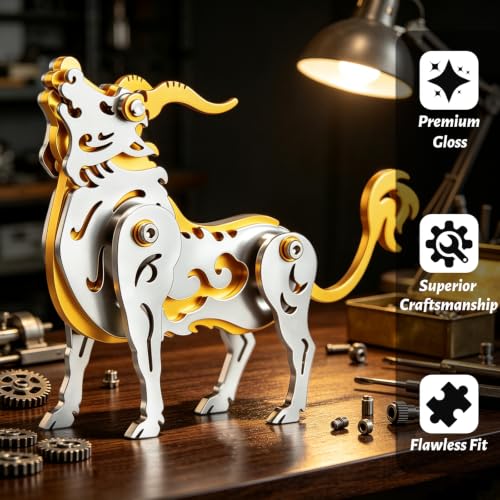 3D Metal Puzzle Mechanical Model Kit Zodiac Ox (Gold Silver - color: C06- Ox Gold