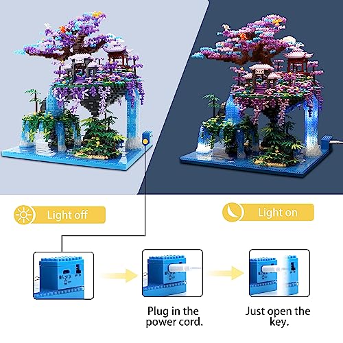 The Moon Palace Chinese Architecture Micro Building Blocks Set with LED Lights, 4574PCS Cherry Blossom Tree Model Kit, Collectible Cultural Gift for Adults & Teens - color: The Moon Palace