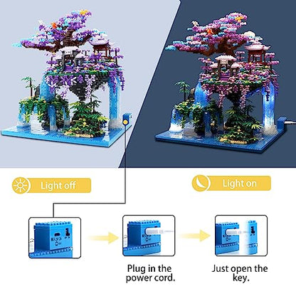 The Moon Palace Chinese Architecture Micro Building Blocks Set with LED Lights, 4574PCS Cherry Blossom Tree Model Kit, Collectible Cultural Gift for Adults & Teens - color: The Moon Palace