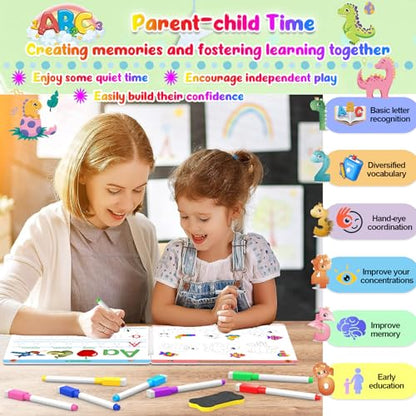 ALIANFLY Preschool Learning Activities Educational Workbook - Toddler Prek Montessori Handwriting Practice Activity Tracing Toys Busy Book for Kids, Autism Learning Materials and ABC Learning Book - color: Green - Dinosaurs