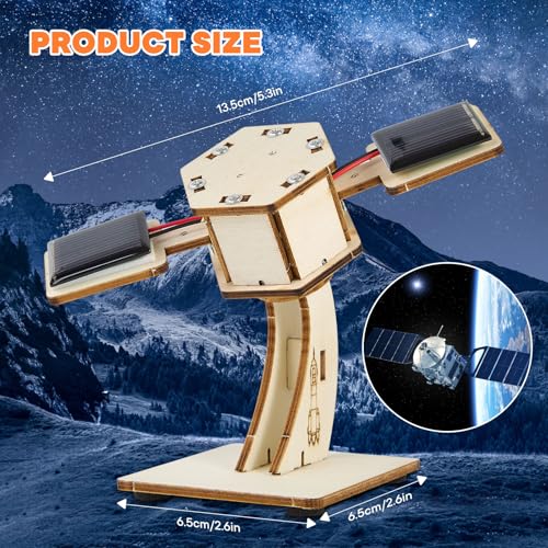 STEM Toys for Kids Ages 8-14 | 3D Wooden Solar Satellite Model Building Kit, DIY Rotating Space Craft Science Project, Creative Educational Gift for Boys Girls - Build & Learn Engineering Skills