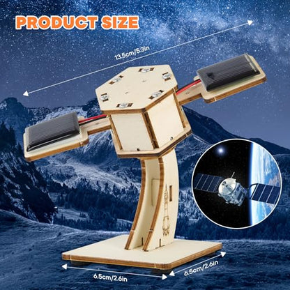 STEM Toys for Kids Ages 8-14 | 3D Wooden Solar Satellite Model Building Kit, DIY Rotating Space Craft Science Project, Creative Educational Gift for Boys Girls - Build & Learn Engineering Skills