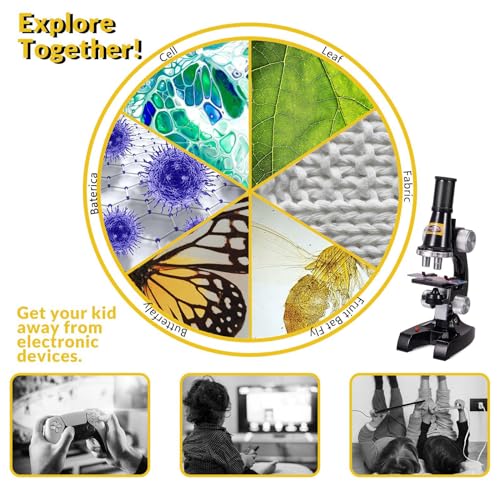 Little World Kids Microscope with LED Light - 100X/400X/1200X Magnification - color: Black