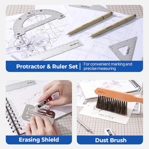 Nicpro 30PCS Professional Drafting Tools & Geometry Set with Case - size: 30 PCS