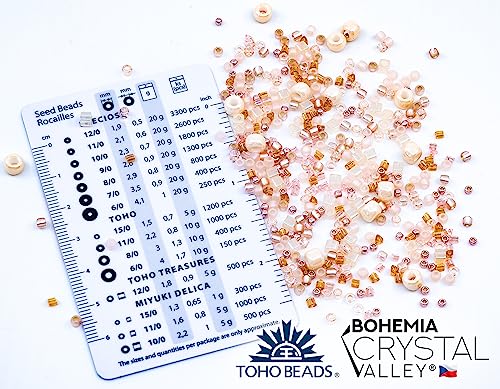 Bohemia Crystal Valley Czech Glass Beads & Japaneese TOHO Seed for Jewelry Making Set - 4 Gentle Distinct Colors Beads: Table Cut Flowers, Fire Polished Faceted 4mm, 2X Rocailles Mix Teal Pink Beige - color: Different Turquiose