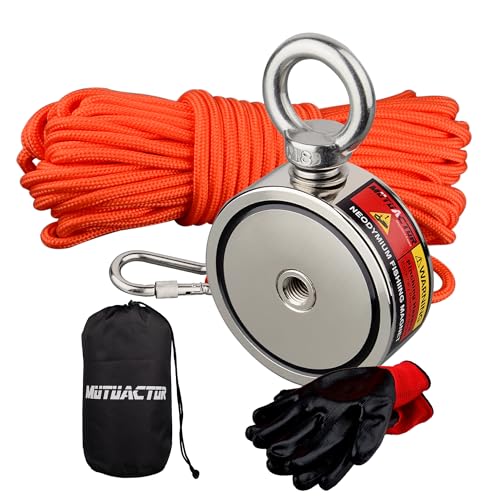 MUTUACTOR Double-Sided Fishing Magnet Kit,Combined 760lbs Fishing Magnets Heavy Duty,Φ2.36''Permanent Neodymium Rare Earth Magnet with 65Ft Salvage Rope Sturdy Gloves Bag for Recovery Treasures - style: 760lb Magnet(Double Sided)--Φ 2.36"