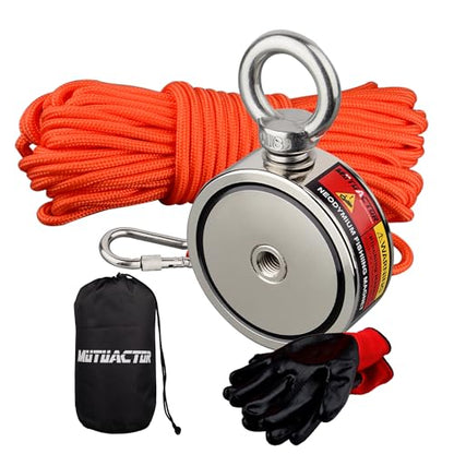 MUTUACTOR Double-Sided Fishing Magnet Kit,Combined 760lbs Fishing Magnets Heavy Duty,Φ2.36''Permanent Neodymium Rare Earth Magnet with 65Ft Salvage Rope Sturdy Gloves Bag for Recovery Treasures - style: 760lb Magnet(Double Sided)--Φ 2.36"