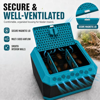 Feeder Insect Breeding Box Kit for Dubia Roaches & Crickets, Ventilated Reptile Feeder Container with Removable Tray, 2 Dividers, Catcher, Tweezers & 150 mL Bottle