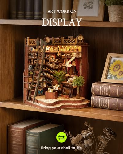 Book Nook Kit DIY Miniature House Kit for Adults, Winding Lane Library Mini Dollhouse with Furniture & LED Lights, 3D Wooden Puzzle Bookshelf Insert Decor, Creative Gift for Teens, Family & Friends - style: Dream Bookstore