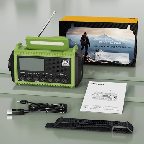 Emergency Radio 5000mAh NOAA Weather FM AM SW Battery Operated 5 Way Power - color: Green with Black