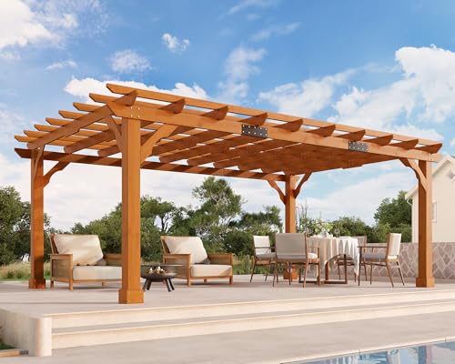Jocisland 12x16 FT Premium Cedar Wood Pergola with Trellis Roof & Stakes - size: 12x16 FT