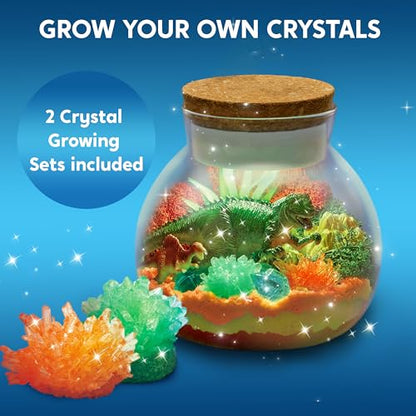 Klever Kits JOVA Make Your Own Dinosaur Crystal Terrarium Crafts Kit for Kids-Crystal Growing Science 12 Color LED Night Light Birthday Gifts Toys for Kids