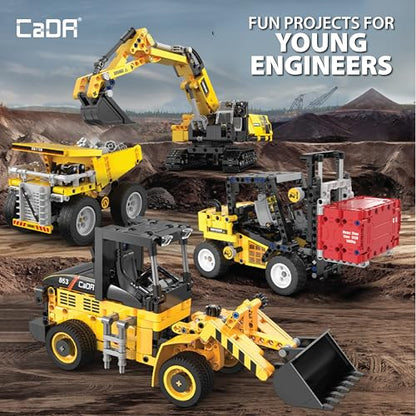 CADA Bricks Front Loader Tractor Building Kit – 403 Pieces Mini Engineering Loader Construction Set with Articulated Steering and Moving Bucket - color: Front Loader