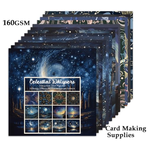 Scrapbook Paper, 24 Sheets 6"×6” 160gsm Single-Sided Patterned Cardstock - color: 24 sheets-celestial whispers