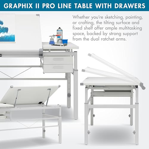 Studio Designs Graphix II Pro Line Split Top Height Adjustable Drafting, Drawing Table with 39.5" x 30" Tilting Top,White - size: 53.75 In. Wide (Drawers)