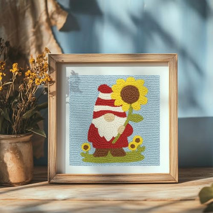 Doodlream Dwarf Sunflower DIY Punch Needle Embroidery Kit for Adult Beginner, 9.4" Gnome Flower Punch Stitching Craft Set for Starter with Frame, Fabric Pattern, Threader, Yarn, Pinch Needle - color: Dwarf Sunflower