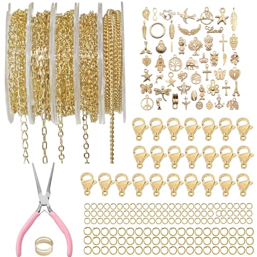 XKCWXY 14K Gold Chain Jewelry Making 5 Rolls 16.4ft Charm Necklace Kit - color: 14KC Gold