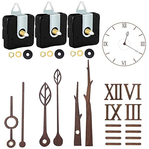 3 Sets 0.86in Shaft Clock Movement Mechanism with Hands and Numerals, CNYMANY Clock Repair Parts Replacement High Torque Long Shaft Clock Movement with 3 Pairs Hands & 1 Roman Numeral Scale - color: Shaft Clock Movement Mechanism + Hands + Numerals