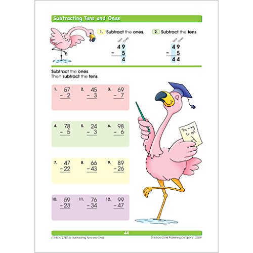 School Zone Addition & Subtraction Workbook: 64 Pages, 1st Grade, 2nd Grade, Elementary Math, Sums, Differences, Place Value, Regrouping, Fact Tables, Ages 6-8 (I Know It! Book Series)