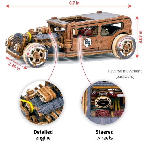 WOODEN.CITY Engineering DIY Wooden Model to Built - Model Car Kits - Premium 3D Wooden Puzzles for Adults - Detailed Model Kits for Enthusiasts and Collectors (Model Hot Rod Car Puzzle) - style: Hot Rod Puzzle