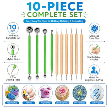 ABenkle 10Pcs Dotting Tools Ball Styluses for Rock Painting, Pottery Clay Modeling Embossing Art Mandala - color: Green