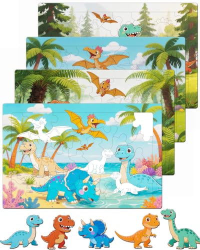 Dinosaur Puzzles for Kids Ages 8, Wooden Jigsaw Puzzles 4-Pack
