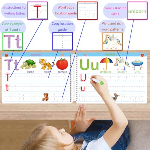 ALIANFLY Preschool Learning Activities Educational Workbook - Toddler Prek Montessori Handwriting Practice Activity Tracing Toys Busy Book for Kids, Autism Learning Materials and ABC Learning Book - color: Green - Dinosaurs