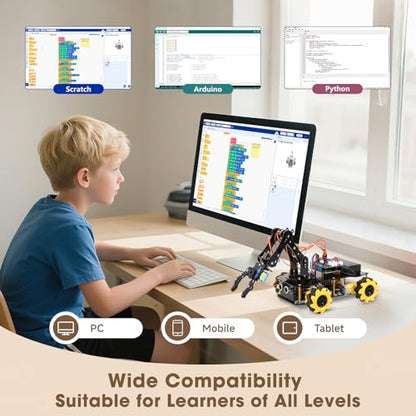 Robotics for Kids Ages 8-12, ACEBOTT Smart Robot Arm Car Kit with 5DOF, STEM Toys for Boys Age 8-12 12-16+, ESP32 Arduino/Python/Blockly Coding, App & Remote Control, STEM DIY Gift for Teens & Adults - color: Yellow