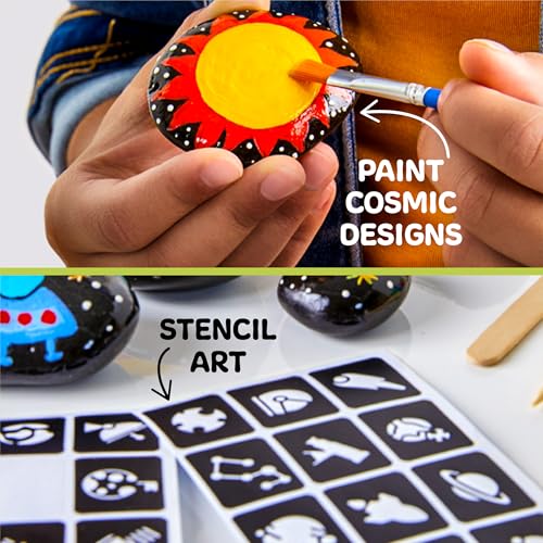 Discovery™ Solar System Studio Rock Art Kit, 35-Piece Space Craft Painting Set, Paint and Decorate Galaxy Rocks with Stencils, STEM Art Kit for Kids Ages 6+
