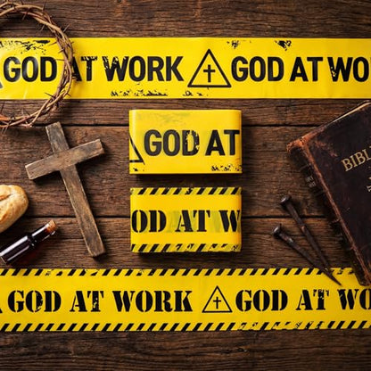 Nuanchu 2 Rolls 3'' x 98 Feet God at Work Caution Tape Party Decorations - style: God at Work Caution