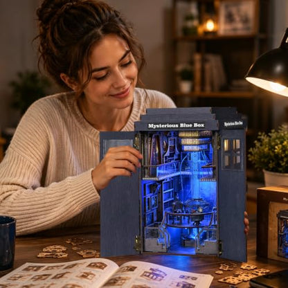 TOYQI Book Nook Kit, DIY Miniature Dollhouse Kit for Adults and Teens - color: Mysterious Blue Box