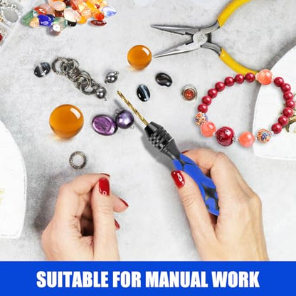 Hand Vise Hand Drill Manual Adjustable Pin Vise 0.8~6.5mm with 13 Pcs Drill Bits HSS Twist Drill Bits Set(0.8mm-6.5mm) for Wood, Jewelry, Plastic, Beads Etc - size: 14 PCS(1Pin Vise+13drill bits)