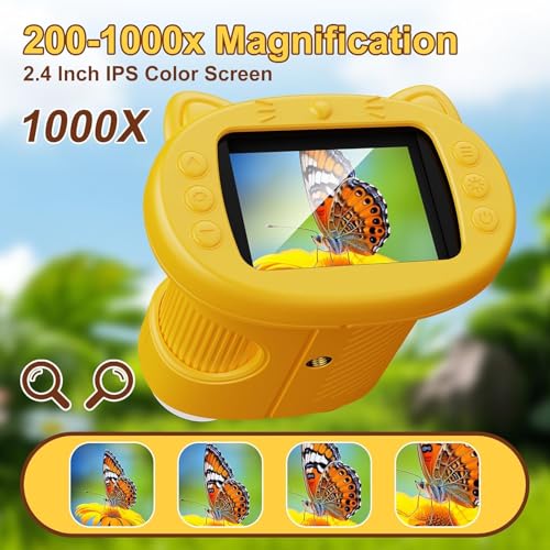 1000X Handheld Digital Microscope for Kids, 2.4" HD Screen, 8 LEDs - color: Bright yellow