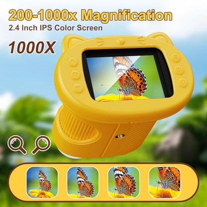 1000X Handheld Digital Microscope for Kids, 2.4" HD Screen, 8 LEDs - color: Bright yellow