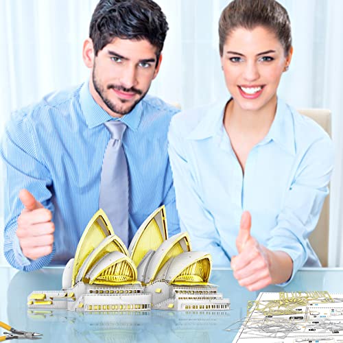 Piececool 3D Metal Models Building Kits,Sydney Opera House Architecture 3D Puzzles DIY Crafts Kit Brain Teaser Puzzles for Family Time, Best Birthday Gift - color: Glod&white