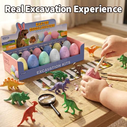 12 Pack Colorful Dinosaur Eggs, Excavation Kit with Learning Cards - style: 12 Dinosaur Eggs(Colorful)