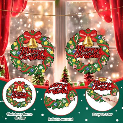 Sereliy 24 Pcs Christmas Coloring Wreath Crafts, Color Your Own Christmas Crafts, DIY Paper Xmas Wreath for Classroom Activities, Games. (Bell) - color: Bell