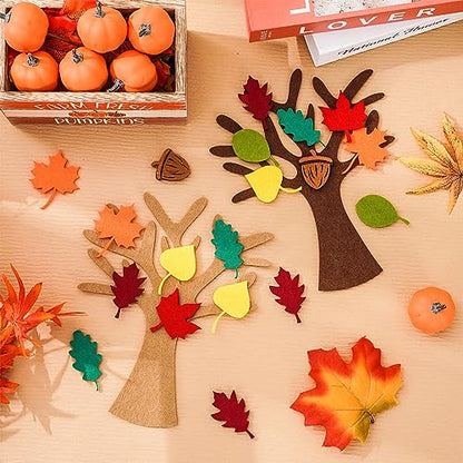 Whaline 192 Pcs Fall Tree of Thanks Felt Craft Kit Autumn Trees Maple Leaves Ornaments Felt Board for DIY Art Craft Fall Thanksgiving Party Gift Supplies Home Classroom Door Wall Hanging Tree Decor