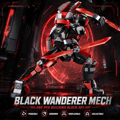 Black Wanderer Mech Building Block Set for Mecha Fans 585 Pcs - style: Black Robot